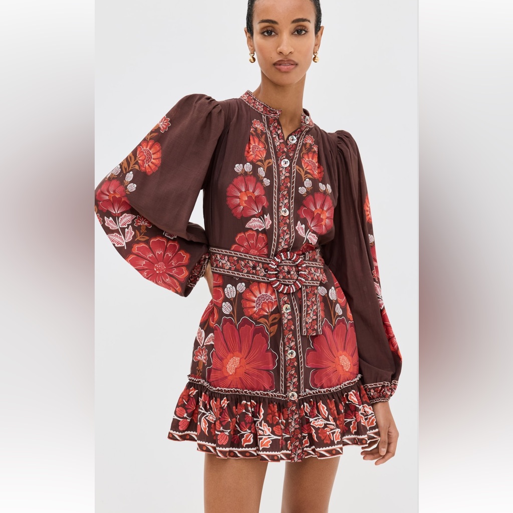 Farm Rio Gigi Tapestry Brown Mini Dress